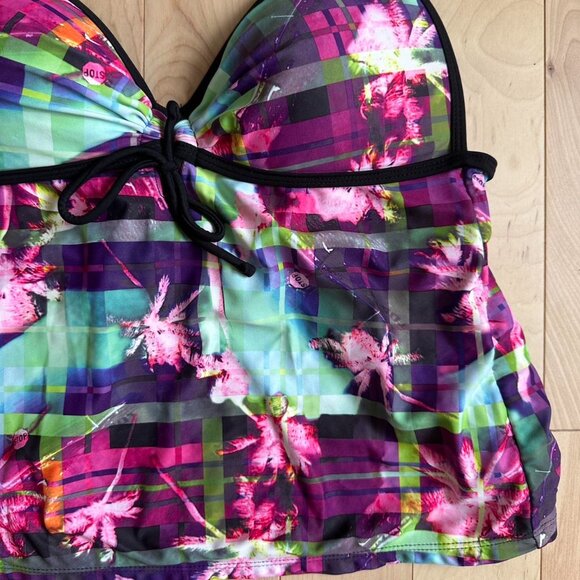 Vintage OP Halter Tankini – palm tree Plaid, Open Back - Picture 3 of 7